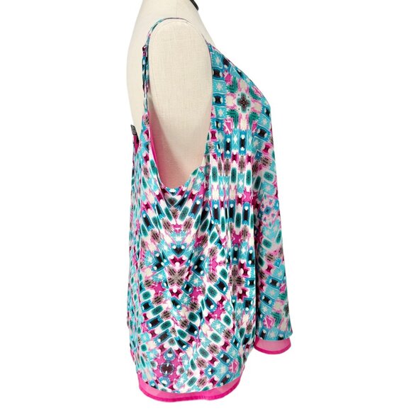 Torrid Tank Top Womens Size 3X Geometric Multicolor Print Solid Pink Underlayer - Picture 7 of 9